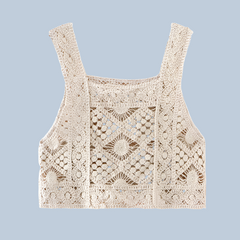 Pydshop Crochet Hollow Out Geometric Pattern Knitted Top