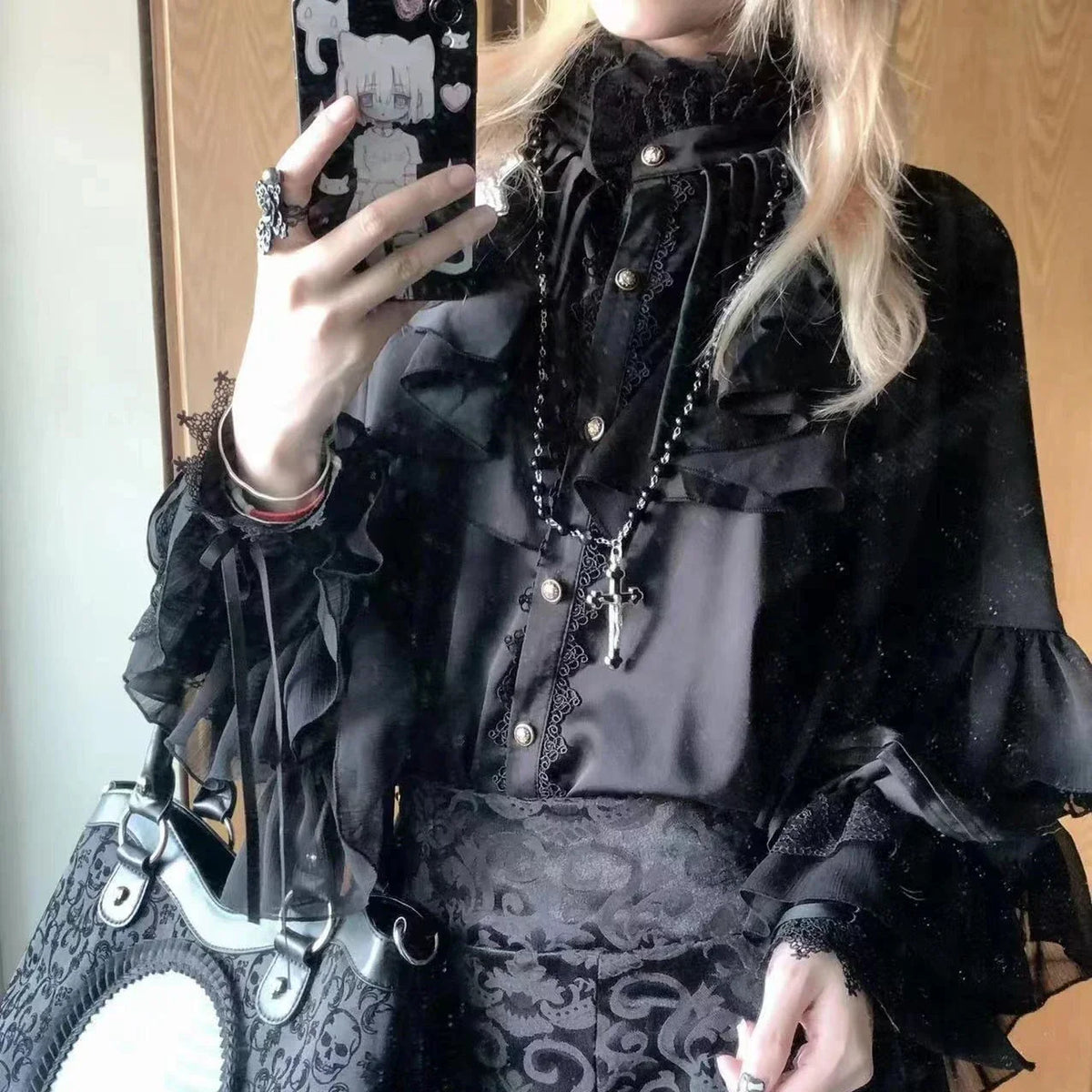 Pydshop Japanese Kawaii Girl Sweet Cute Lolita Lantern Sleeve Shirt Summer Y2k Aesthetic Lace Patchwork Blouse Top Women JK Loose Blusas