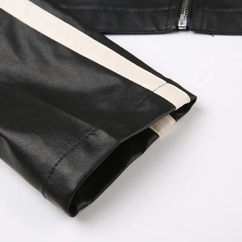 Pydshop Black Zip-Up PU Leather Jacket Top