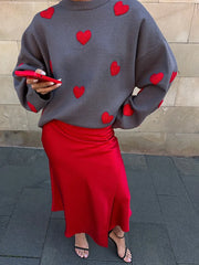 Pydshop Casual Heart Print Sweater Pullovers For Women Long Sleeve O Neck Fashion Loose Kniited Top Autumn Winter 2024 Streetwear