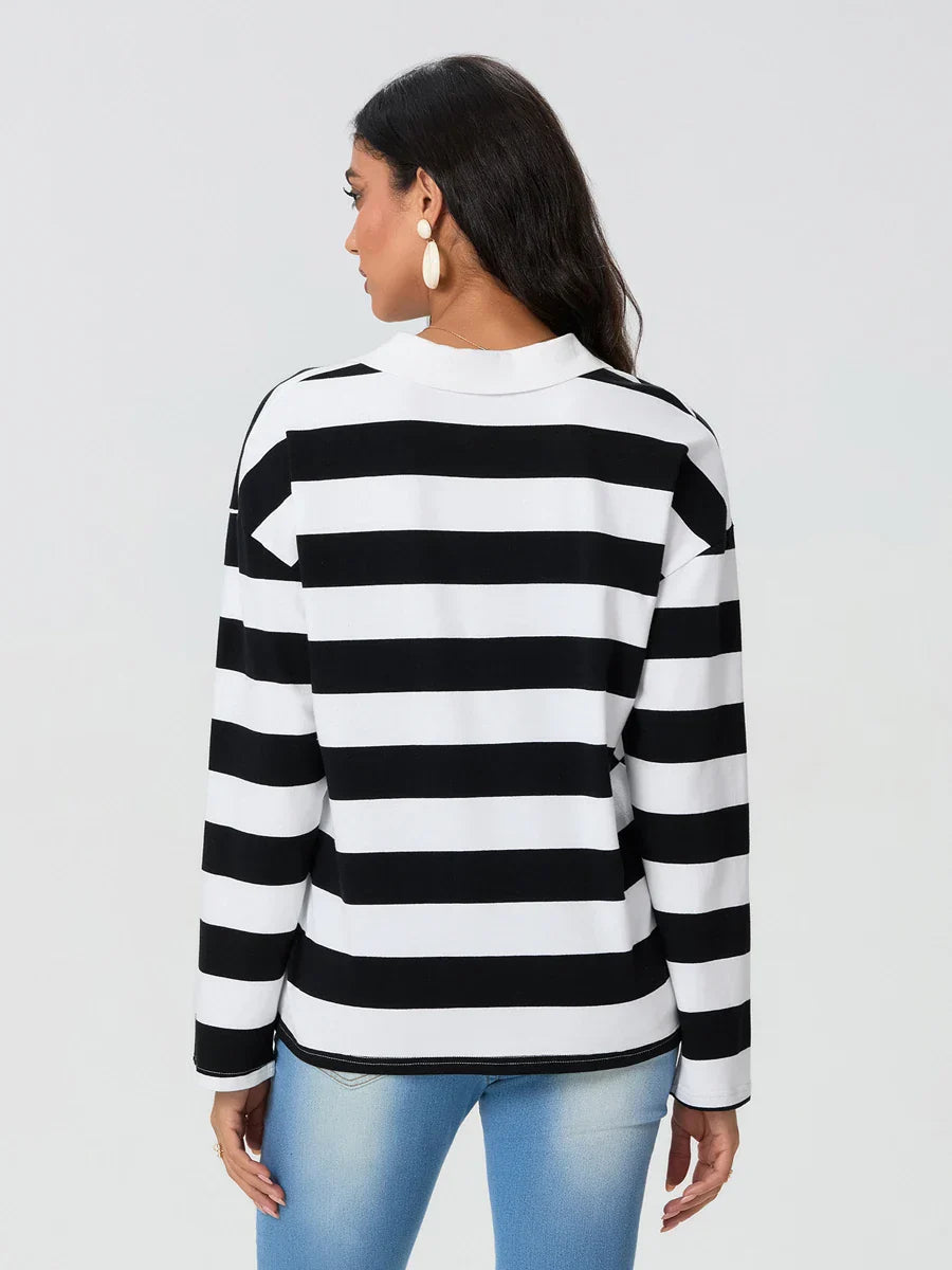 Pydshop Harajuku Striped Sweatshirt Women Y2k Preppy Style Turn-down Collar Loose Pullover Korean Fashion Sweatshirt Long Sleeve Tops