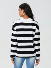 Pydshop Harajuku Striped Sweatshirt Women Y2k Preppy Style Turn-down Collar Loose Pullover Korean Fashion Sweatshirt Long Sleeve Tops