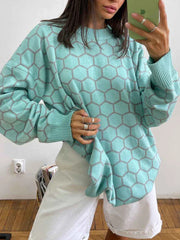 Pydshop Autumn New Pullover Sweater Women's Retro Plaid Print Loose Casual Knitted Top  Long Sleeve Round Neck Female Fashion