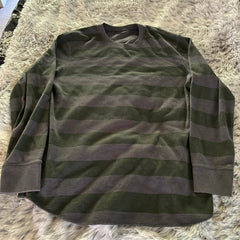 Pydshop Women's Y2k Grunge Striped T-Shirt Contrast Color Long Sleeve Round Neck Waffle Casual Pullover Tops Emo Girl Clothes Streetwear