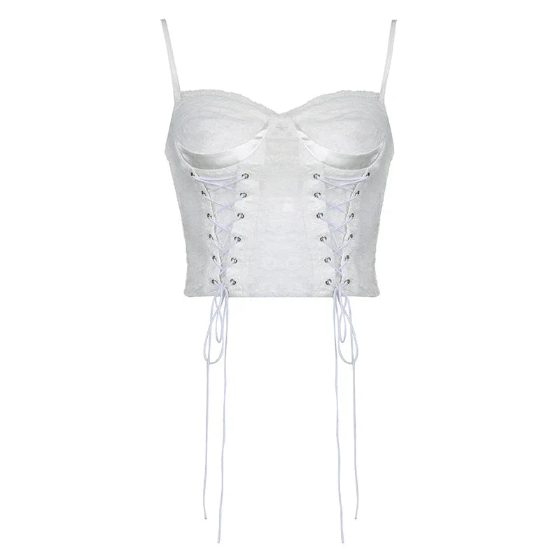 Pydshop 2024 Fashion Woman tops y2k style White Strap Tie Up Bandage Corset Top