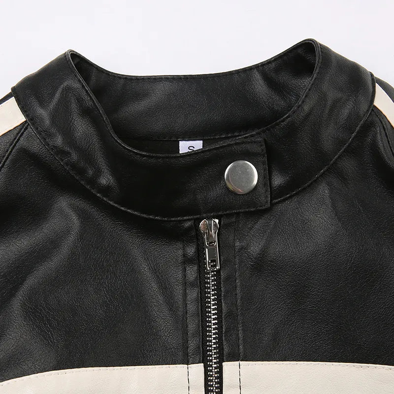 Pydshop Black Zip-Up PU Leather Jacket Top