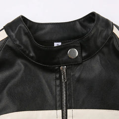 Pydshop Black Zip-Up PU Leather Jacket Top