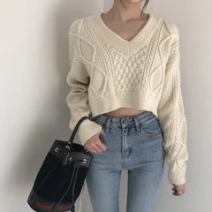 Pydshop Autumn New V-neck Slim Fit Sweaters Mujer Harajuku E-Girl Back Lace Up Knitted Pullover Y2k Grunge Long Sleeve Tops Women