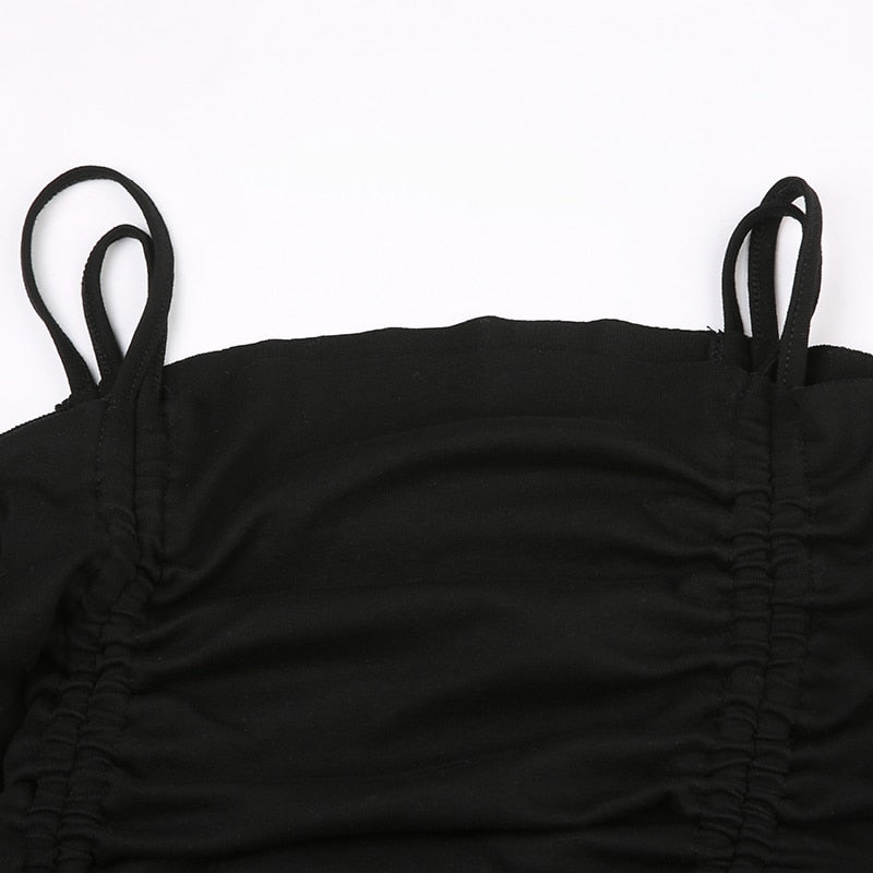 Pydshop Black Drawstring Shirring Off Shoulder Top