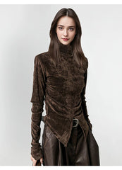 Pydshop Front Side-slit Solid Color Soft Long Sleeve Top