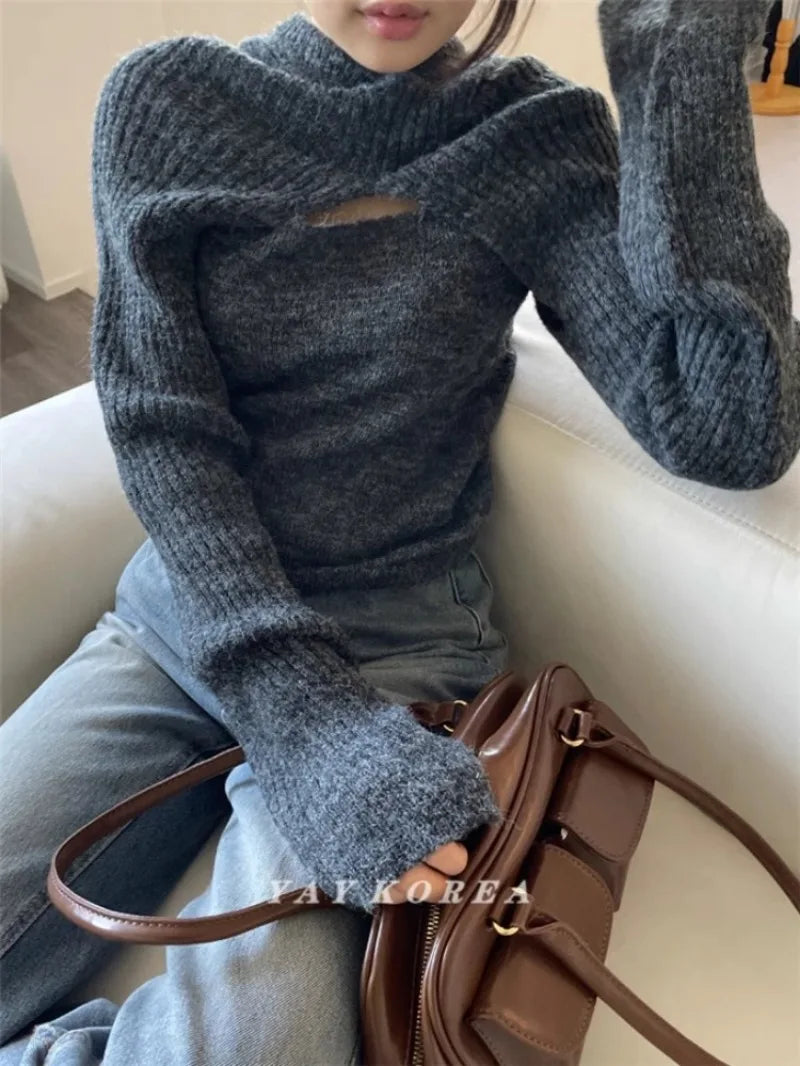 Pydshop 2024 New Hoodie Long Sleeve Knitted Tops Mujer+ Y2k E-Girl Slim Fit Vest for Women Autumn Winter All-match Two Piece Sets