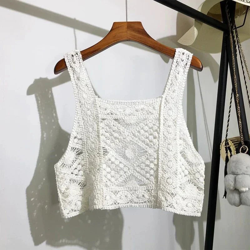 Pydshop Crochet Hollow Out Geometric Pattern Knitted Top