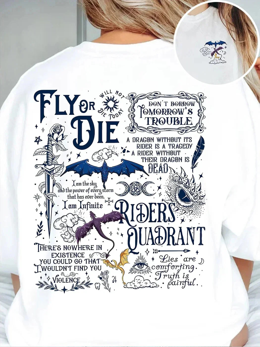 Pydshop Basgiath War College Dragon Rider Retro Shirt  2 Side Patten Cotton Tee Fourth Wing Riders T-Shirt Fantasy Apparel Y2K Top