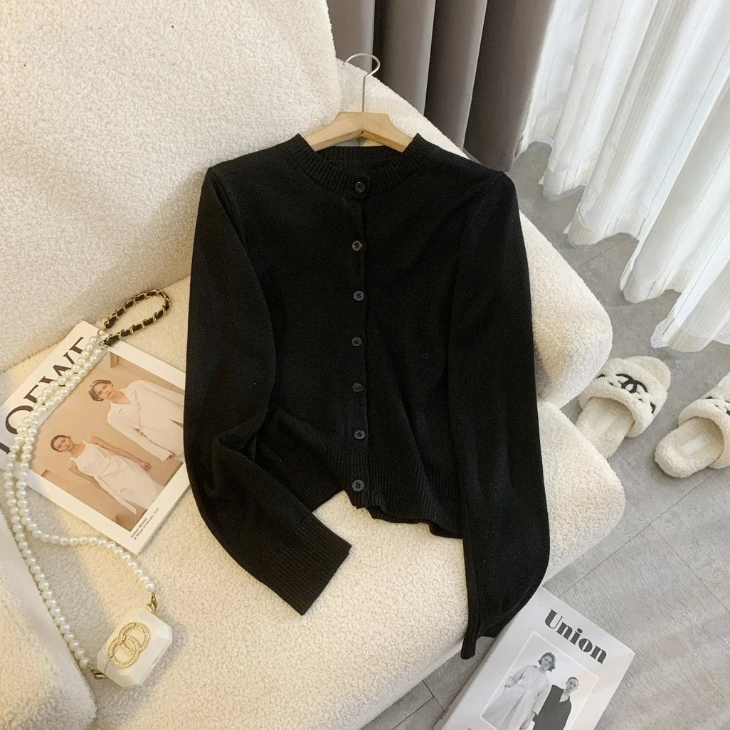 Pydshop Fashion Knitted Sweater Cardigan Casual Top For Women O Neck Solid Color SlimLong Sleeve Female 2024 Autumn Chic Cardigan