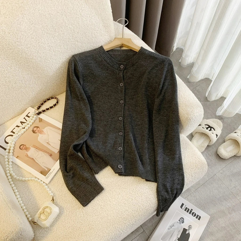 Pydshop Fashion Knitted Sweater Cardigan Casual Top For Women O Neck Solid Color SlimLong Sleeve Female 2024 Autumn Chic Cardigan