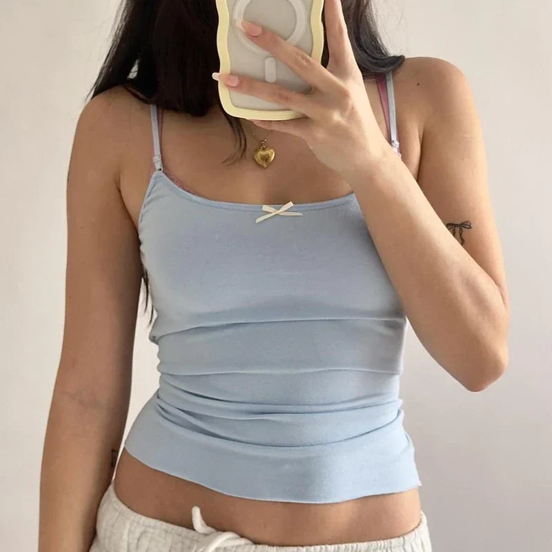 Pydshop Fairy Y2K Coquette Cropped Tops Vintage Women's Vest Summer Slim Fit Camisole Cute Bow 2000s Retro Aesthetic Kawaii Streetwear