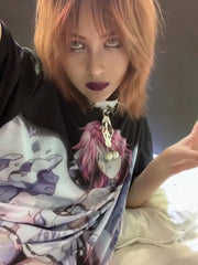 Pydshop Harajuku Anime Cartoon Print O-neck T-shirts 2024 Sumemr New Loose Unisex Tee Shirt Y2k Grunge Short Sleeve Tops Women