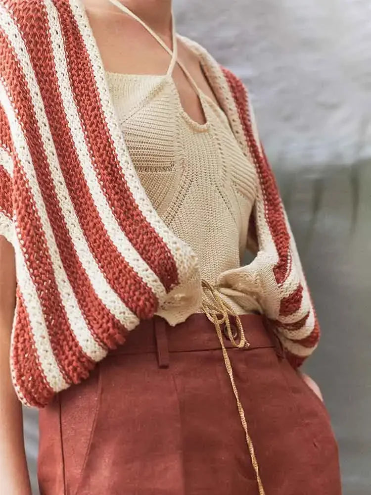 Pydshop Backless Bat Sleeve Knitted Beach Cover-Up Top