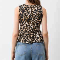 Pydshop Fashion Leopard Print Tie Front Vest for Women Y2k Cheetah Print Peplum Tank Top Ruffle Hem Sleeveless Going Out Wear