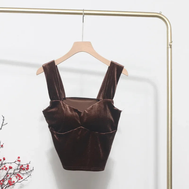 Pydshop Women's Sexy Vintage French Style Slim Fit Camisole Top Short Bandeau Tube Top With Padded Breasts Y2K Casual Party Streetwear