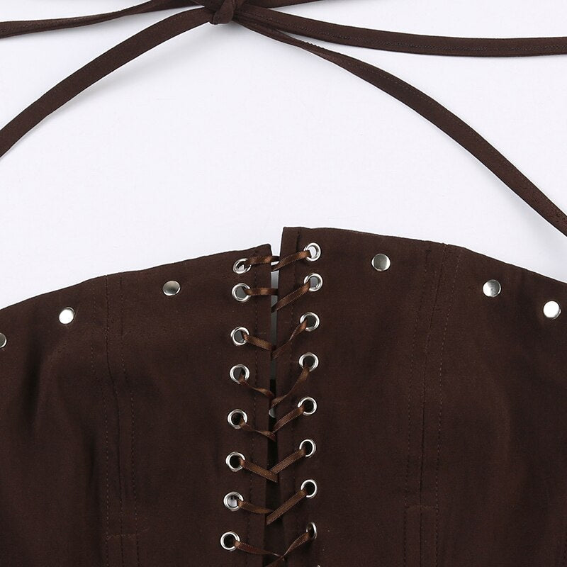 Pydshop – Rückenfreies, ärmelloses Neckholder-Top in Braun