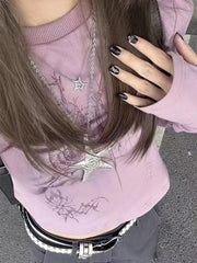 Pydshop Harajuku Graphic T Shirts Women Grunge Kpop Print Long Sleeve Tees Y2K Aesthetic Retro Casual Crop Tops 2000s Fairycore