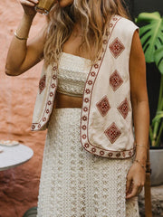 Pydshop Y2k Retro Quilted Boho Vest Women's Sleeveless Embroidered Linen Shirt Cardigan Vintage Crochet Floral Vest Tops Fashion New