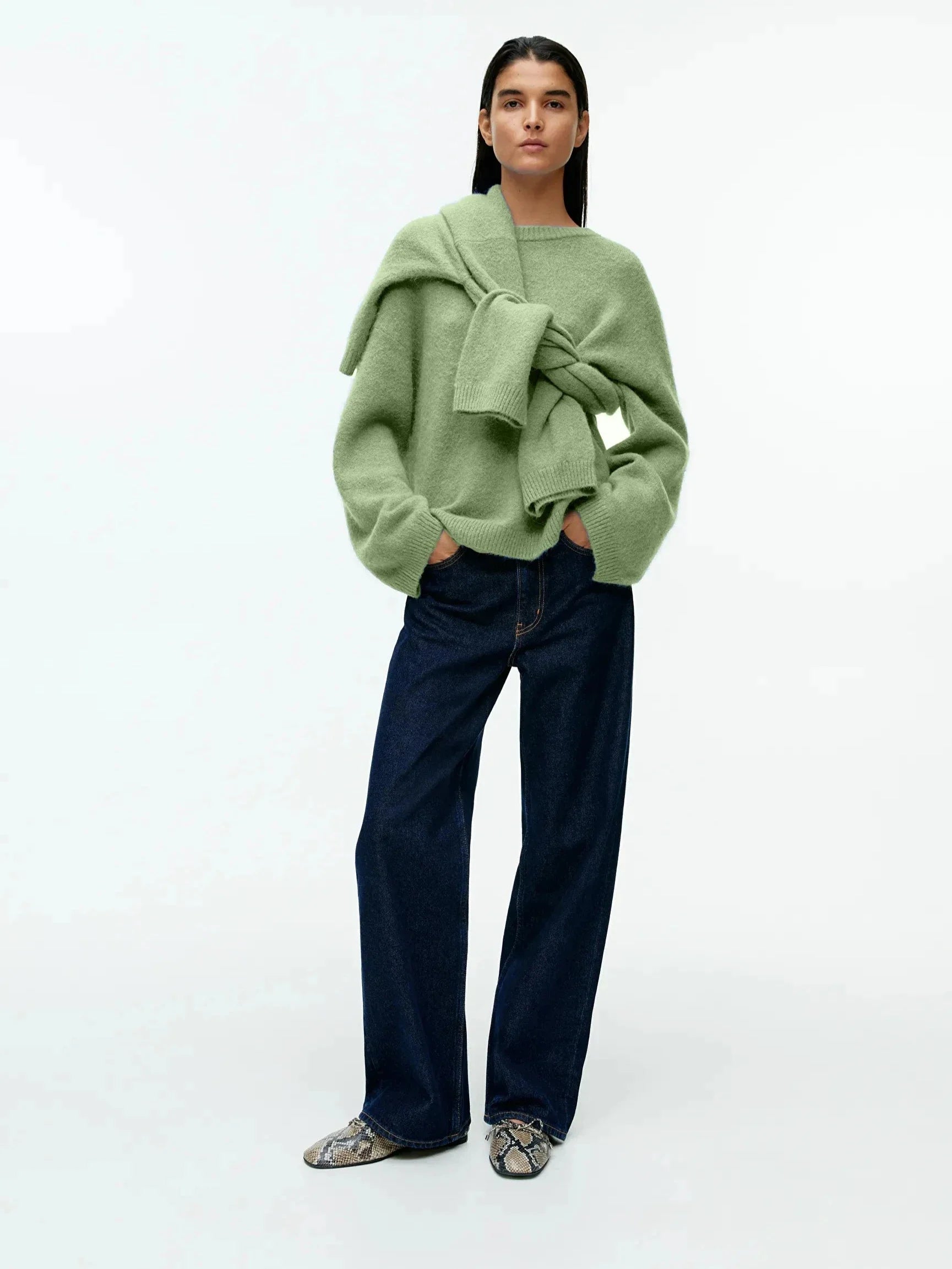 Pydshop Basic O Neck Lantern Sleeve Sweater Women 2024 Oversized Pink Blue Knitted Pullovers Female Casual Thick Warm Tops