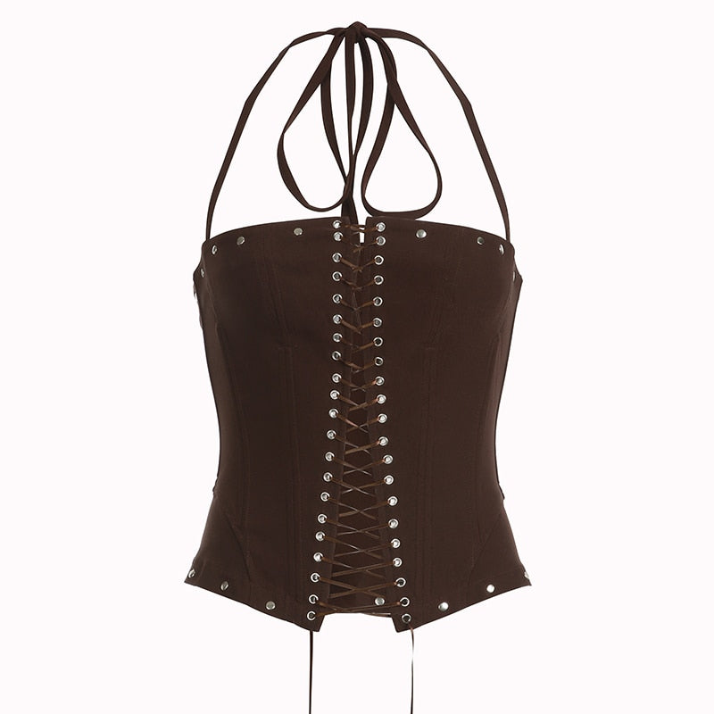 Pydshop – Rückenfreies, ärmelloses Neckholder-Top in Braun