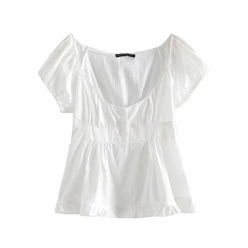 Pydshop Gingham Crop Top Women Fairy Grunge Lace Trim Short Sleeve Shirt Y2k Aesthetic Square Neck T-Shirt 90s Vintage Shirt Streetwear