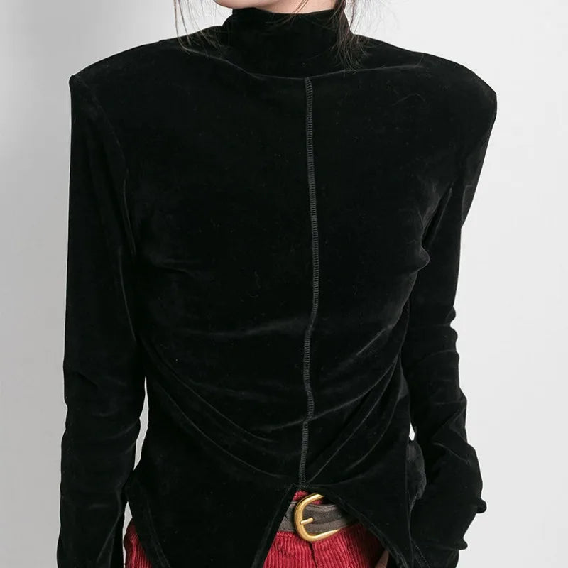 Pydshop Front Side-slit Solid Color Soft Long Sleeve Top