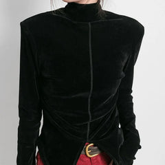 Pydshop Front Side-slit Solid Color Soft Long Sleeve Top