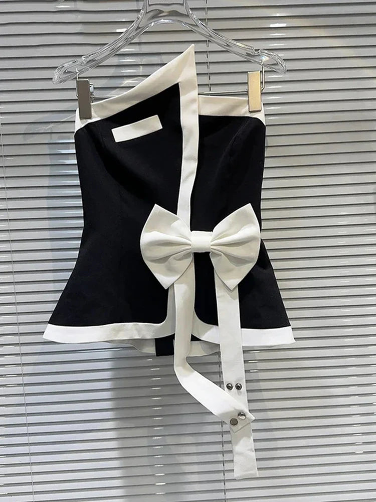 Pydshop Black Tube Top with Contrast Bow