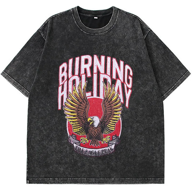 Pydshop Acid Washed Vintage T Shirt Streetwear Hip Hop Punk Harajuku Print T Shirt Women Casual Cotton Short Sleeve Tops Y2k