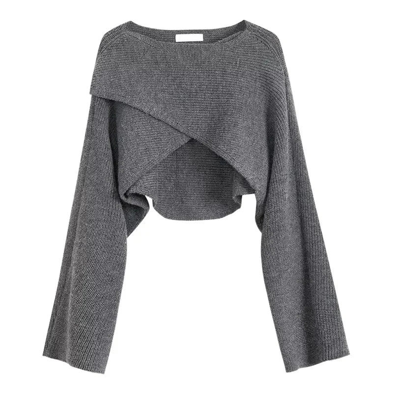 Pydshop 2024 Short Women's Pullovers Sweaters Autumn Winter Streetwear Knitted Sweater Long Sleeve Cross Irregular Solid Y2K Tops Sexy