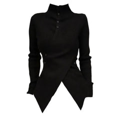 Pydshop Oversize Irregular Slim Fit Bottoming Sweaters Simple Black Turtleneck Knitted Tops Women 2024 Autumn New Long Sleeve Cardigan