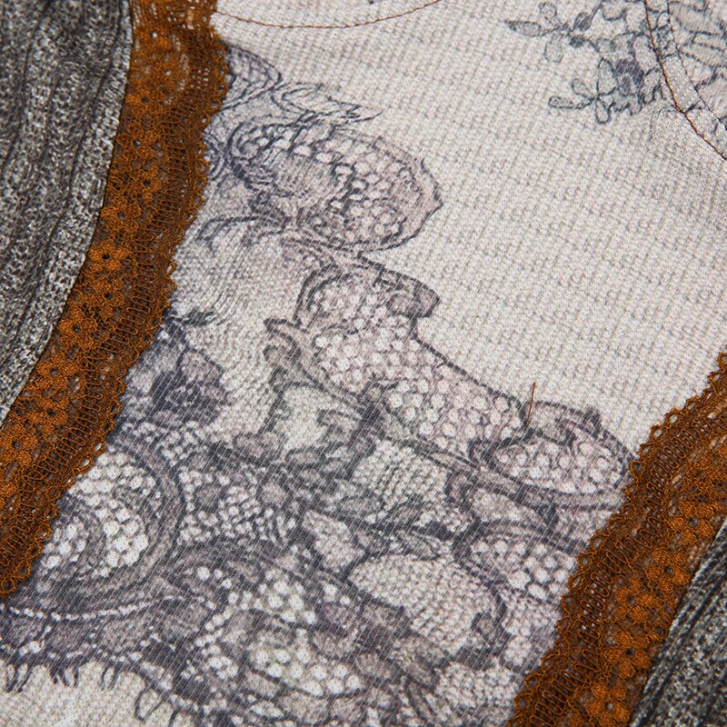 Pydshop Brown Lace Patchwork Slim Sleeveless Top