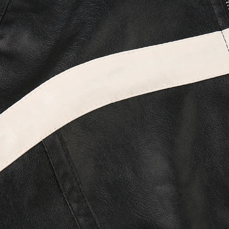 Pydshop Black Zip-Up PU Leather Jacket Top
