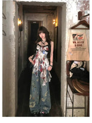Pydshop New American Style Sexy Gyaru Halter Top Women Design Sweet Print Slim Camisole Summer High Street Coquette Asymmetrical Tees