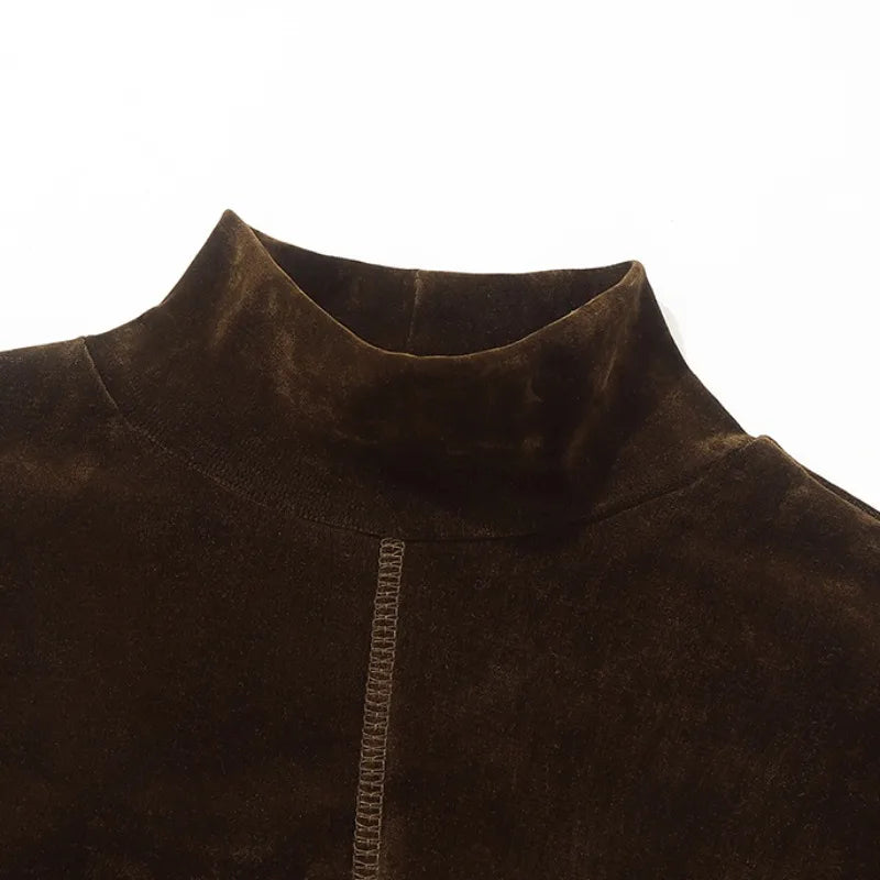 Pydshop Front Side-slit Solid Color Soft Long Sleeve Top