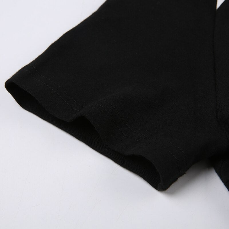 Pydshop Black Stripe Stitching Short Sleeve Top