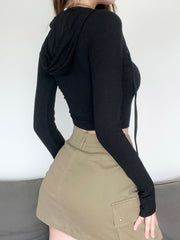 Pydshop Knitted Star Patches Hooded Crop Top