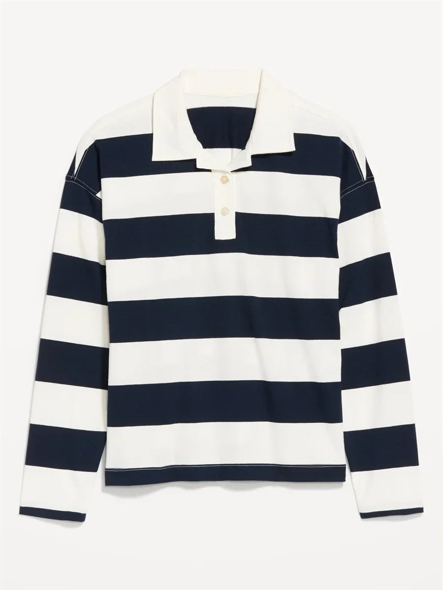 Pydshop Harajuku Striped Sweatshirt Women Y2k Preppy Style Turn-down Collar Loose Pullover Korean Fashion Sweatshirt Long Sleeve Tops