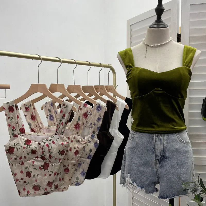Pydshop Women's Sexy Vintage French Style Slim Fit Camisole Top Short Bandeau Tube Top With Padded Breasts Y2K Casual Party Streetwear