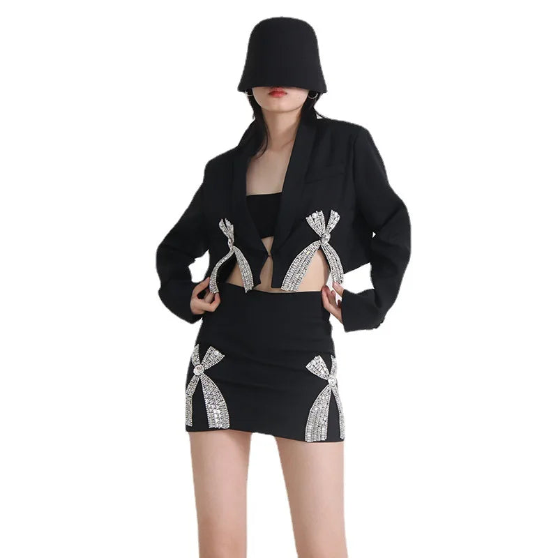 Pydshop Fashion Cross Rhinestone Patchwork Skirt Women's Solid Color High Waist Wrap Hip Skirts Female 2024 Summer New Top Brand