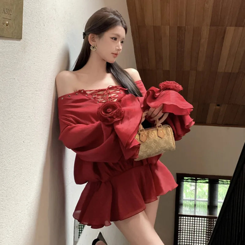 Pydshop High Quality French Fashion Luxury Lady Shirts & Blouses Women Fried Street Loose Blusas Ruffled Edge Patchwork Flower Tops