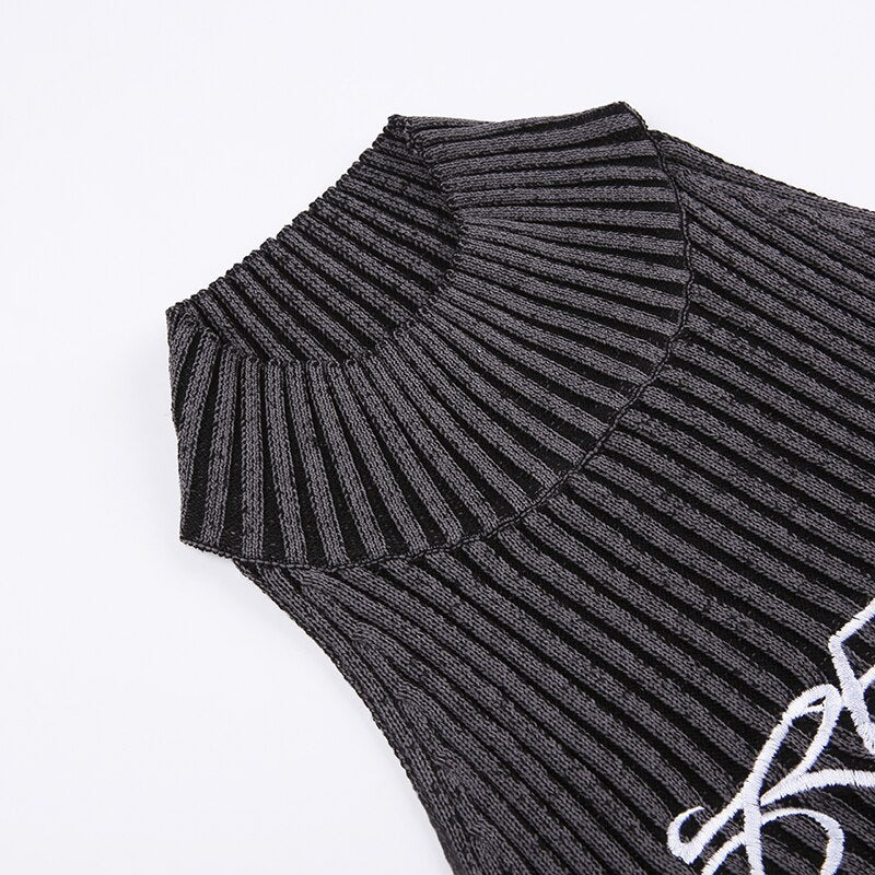 Pydshop Gothic Stripe Knitted Embroidery Top