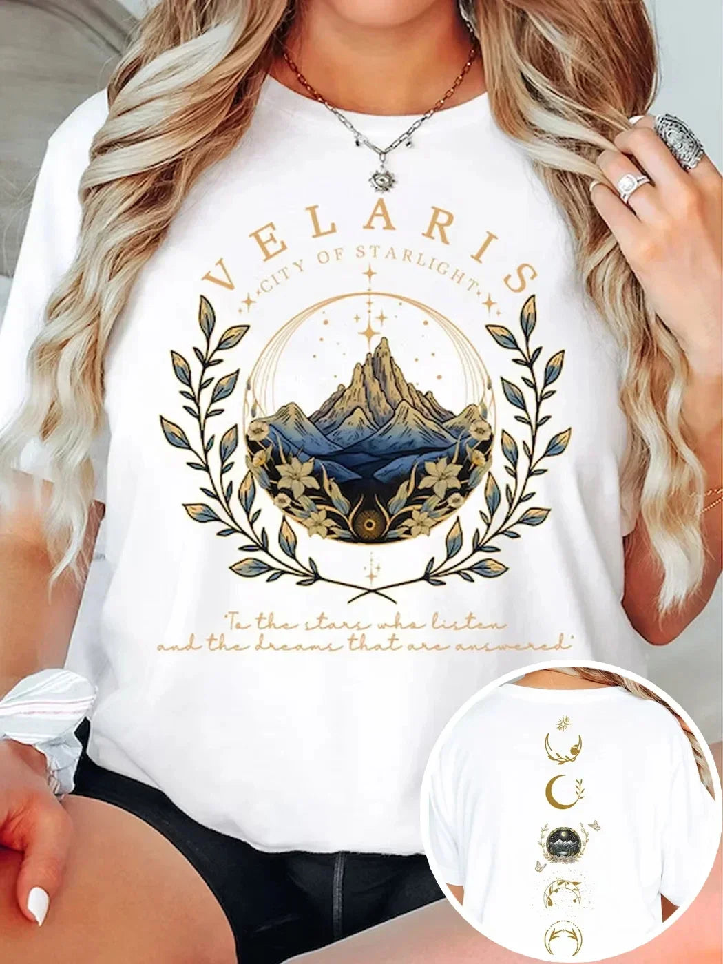 Pydshop 2 Side Patten Cotton Tee Velaris ACOTAR T-Shirt Velaris City Of Starlight Retro Shirt ACOTAR Velaris Fantasy Apparel Y2K Top