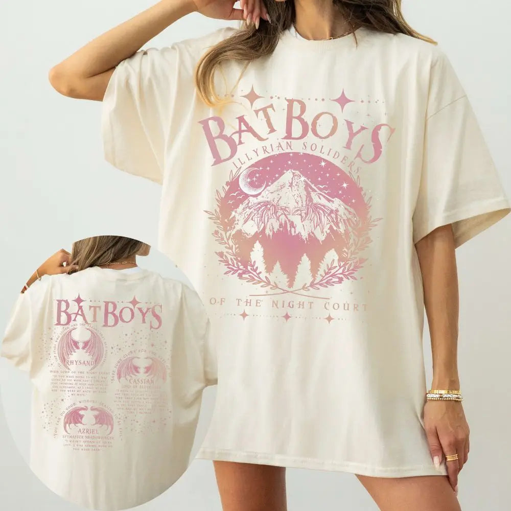 Pydshop ACOTAR Bat Boys Shirt Sarah J Maas Book Boyfriend Night Court 100% Cotton Loose Retro Shirt Unisex Tee Fantasy Apparel Y2K Top