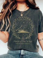 Pydshop Ollivanders Wand Shop Tshirt 100% Cotton Washed Distressed Top Dark College T Shirt Subtle Bookish Merch Y2K Top